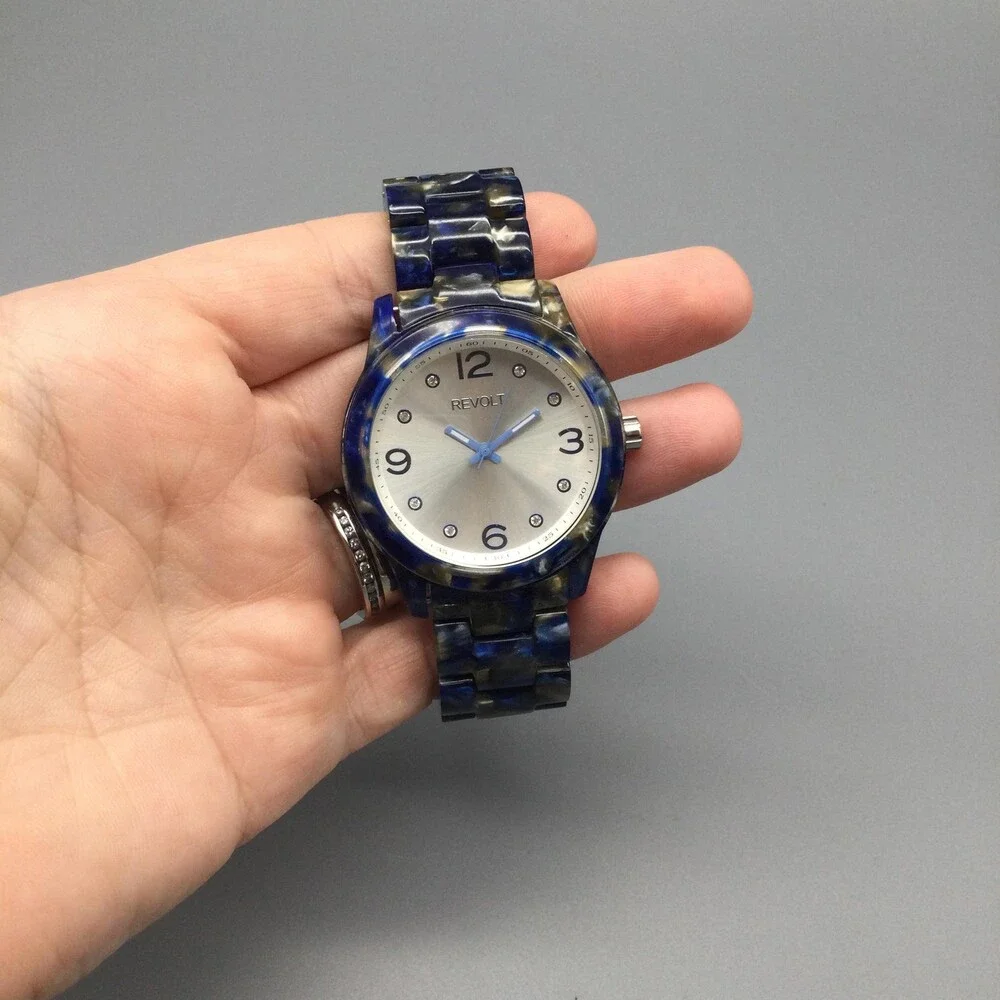 Revolt Womens Watch 39mm Blue Pearlized Silver Dial RT40069-L New Battery 6.75